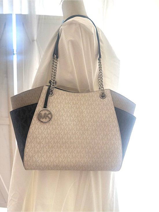 Michael Kors Handbags - Michael Kors Cream and Black Logo Tote Bag